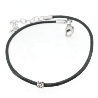 Pre-owned Kgm Diamonds Solitaire Natural Diamond Bracelet 0.06 Ct White Gold 18k Gray Leather Birthday In F