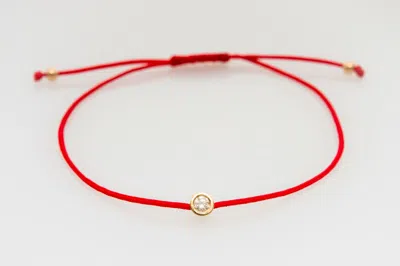 Pre-owned Kgm Diamonds Solitaire Natural Round Diamond 0.08ct Red String Rope Macrame 14k Gold Bracelet