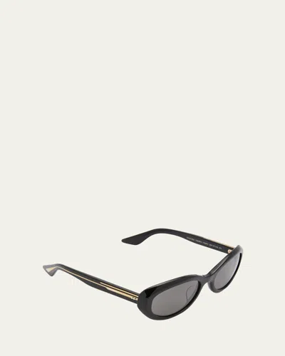 Khaite 1969c Black Acetate Oval Sunglasses