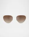 Khaite 1991c Steel Aviator Sunglasses In White