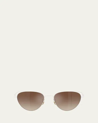 Khaite 1991c Steel Aviator Sunglasses In White