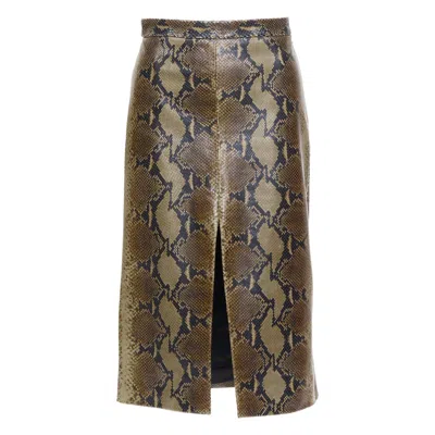 Pre-owned Khaite 2023 Fraser Brown Python Print Scaled Leather Front Slit Midi Skirt Us2 S