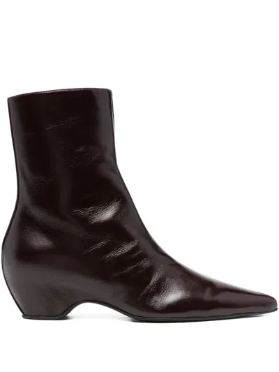 Khaite 30mm Sybil Leather Ankle Boots In Red