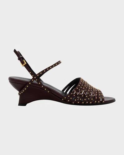 Khaite Drew Sandals In Bordeaux-leather With Gold Studs In Brown