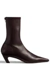 Khaite 40mm Heel Leather Square-toe Back-zip Boots In Burgundy