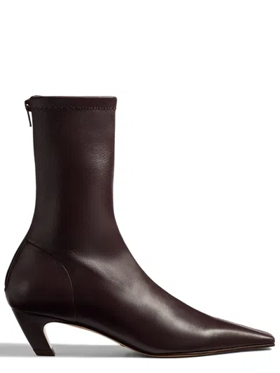 Khaite 40mm Heel Leather Square-toe Back-zip Boots In Rosso