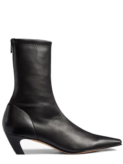 Khaite 40mm Heel Leather Square-toe Boots In Black