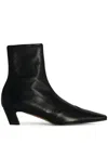 Khaite Square Toe Leather Ankle Boots With Geometric Heel In Black
