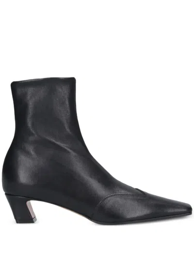 Khaite 40mm Square-toe Leather Boots In Black