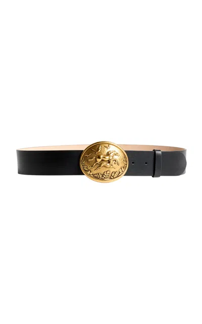 Khaite 45mm Antique Gold Hunting Scene Belt In Black