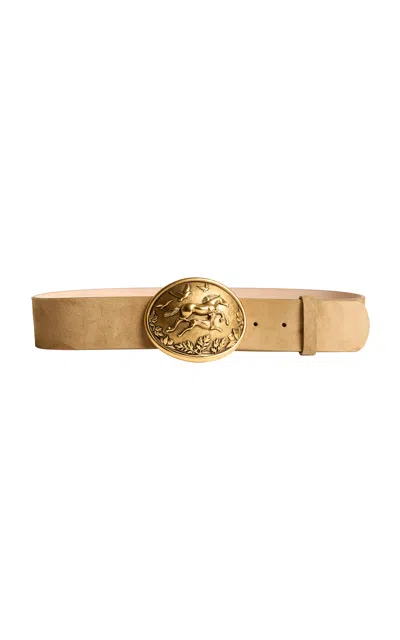 Khaite 45mm Antique Gold Hunting Scene Belt In Brown
