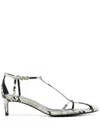 Khaite Python-embossed Leather T-strap Sandals In Neutrals