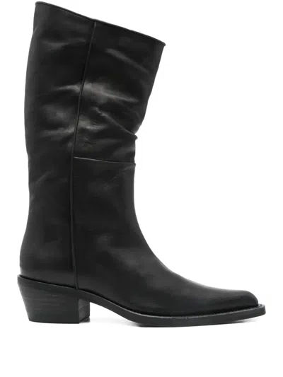 Khaite 45mm Leather Pointed-toe Boots In Black