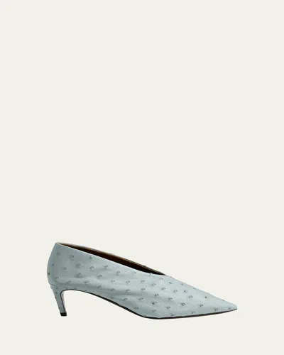 Khaite 50mm Miriam Ostrich-effect Leather Pumps In Blue