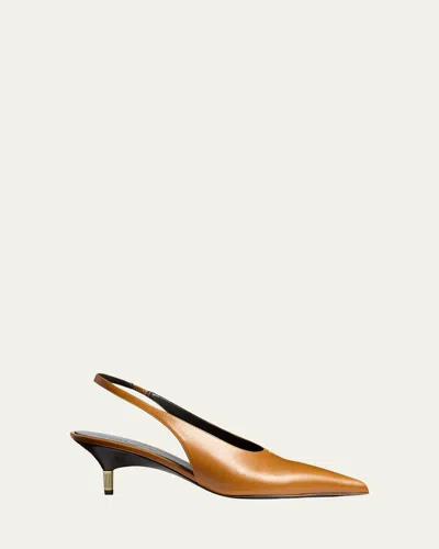 Khaite Bella 55 18kt Gold-plated Leather Slingback Pumps In Brown