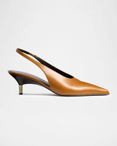 Khaite Bella 55 18kt Gold-plated Leather Slingback Pumps In Brown