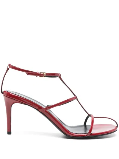 Khaite Leather T-strap Sandals In Fire Red