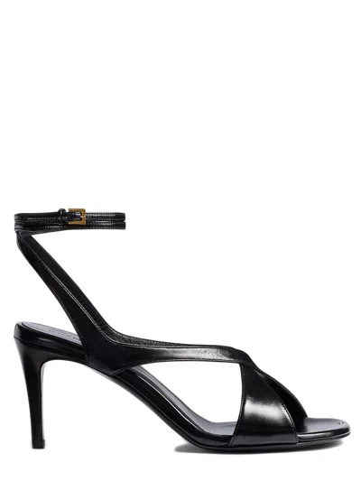 Khaite 75mm Heel Leather Sandals With Adjustable Ankle Strap In Black