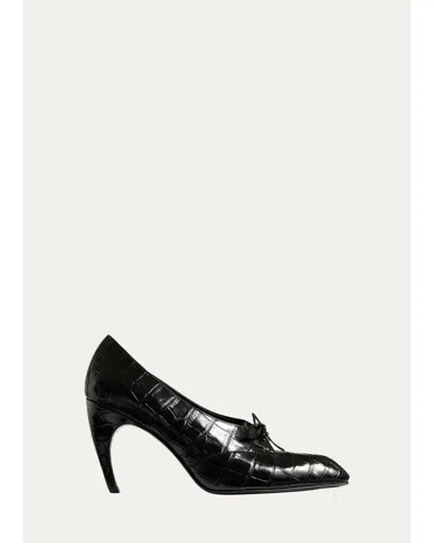 Khaite 85mm Colt Croc-embossed Patent Leather Oxford Pumps In Black