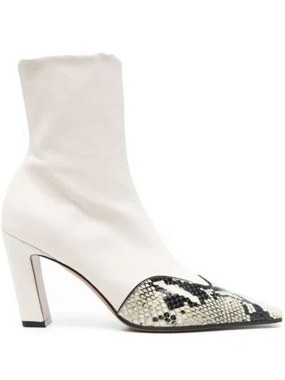Khaite Leather Nevada Ankle Boots 85 In White