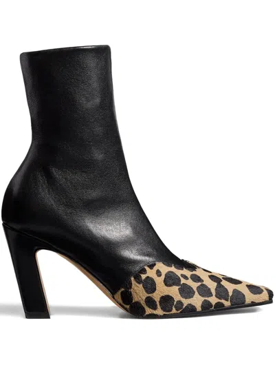 Khaite 85mm Nevada Hyena-print Square Toe Boots In Black