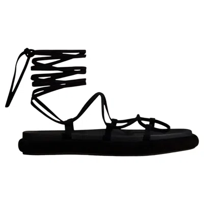 Pre-owned Khaite $959  Alba Gladiator Lace-up Platform Suede Sandals Black 39 Slims The Leg