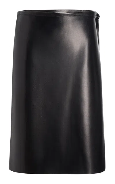 Khaite Adaleen Asymmetric Leather Midi Skirt In Black