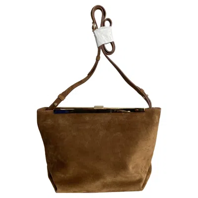 Khaite Adeline Clasp Crossbody Bag In Brown Suede
