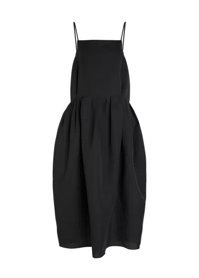 Khaite Adira Silk And Cotton-blend Midi Dress In Black