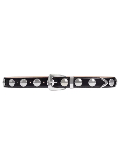 Khaite Adjustable 3cm Leather Belt With Studded Metal Details In Black