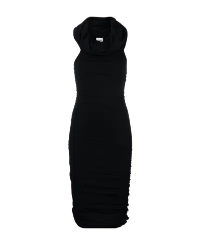 Khaite Aerica Ruched Midi Dress In Black