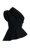 Khaite Aimee Asymmetric Merino-wool Top In Black