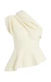 Khaite Aimee Draped One-shoulder Peplum Top In Ivory