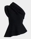Khaite Aimee Draped One-shoulder Peplum Top In Black