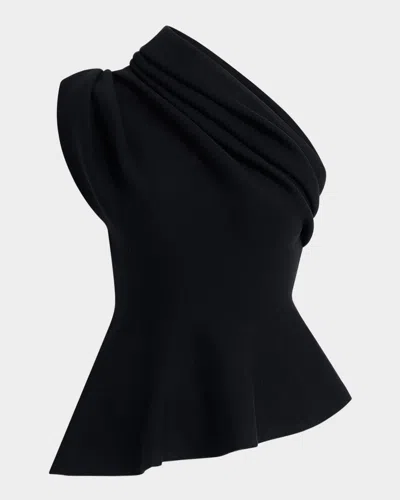 Khaite Aimee Draped One-shoulder Peplum Top In Black