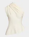 Khaite Aimee Asymmetric One-shoulder Wool-blend Peplum Top In Neutral