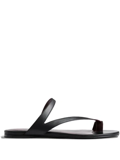 Khaite Aimee Leather Flat Sandals In Black