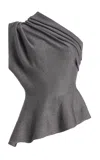 Khaite Aimee One-shoulder Metallic-knit Top In Gray