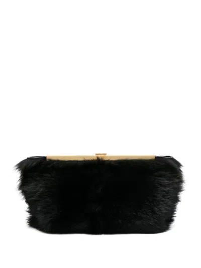 Khaite Black Aimee Shearling Clutch Bag