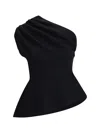 Khaite Aimee Asymmetric One-shoulder Wool-blend Peplum Top In Black