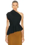 Khaite Aimee Asymmetric One-shoulder Wool-blend Peplum Top In Black