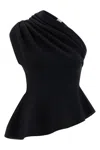 Khaite Aimee Asymmetric One-shoulder Wool-blend Peplum Top In Black