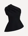 Khaite Aimee Asymmetric One-shoulder Wool-blend Peplum Top In Black