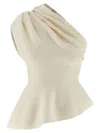 Khaite Aimee Asymmetric One-shoulder Wool-blend Peplum Top In White