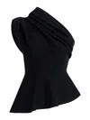 Khaite Aimee Asymmetric One-shoulder Wool-blend Peplum Top In Black