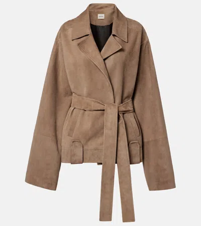 Khaite Alder Belted Suede Jacket In Brown