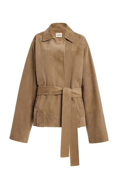 Khaite Alder Belted Suede Jacket In Brown