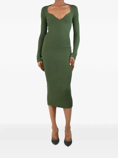 Pre-owned Khaite Alessandra Ribbed Midi Dress In Green