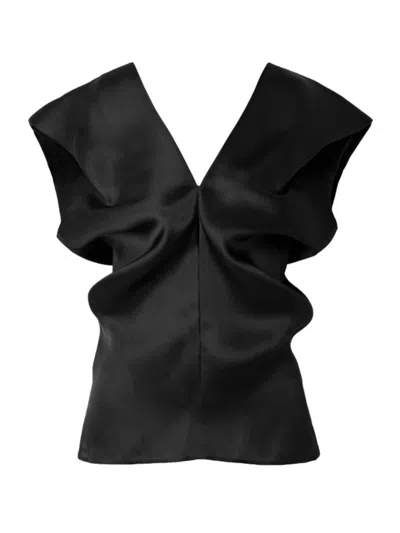 KHAITE AMI DRAPED SILK GAZER TOP BLACK