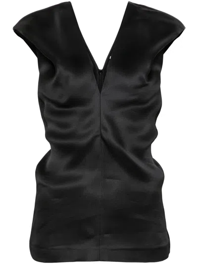 Khaite V-neck Silk Top In Black